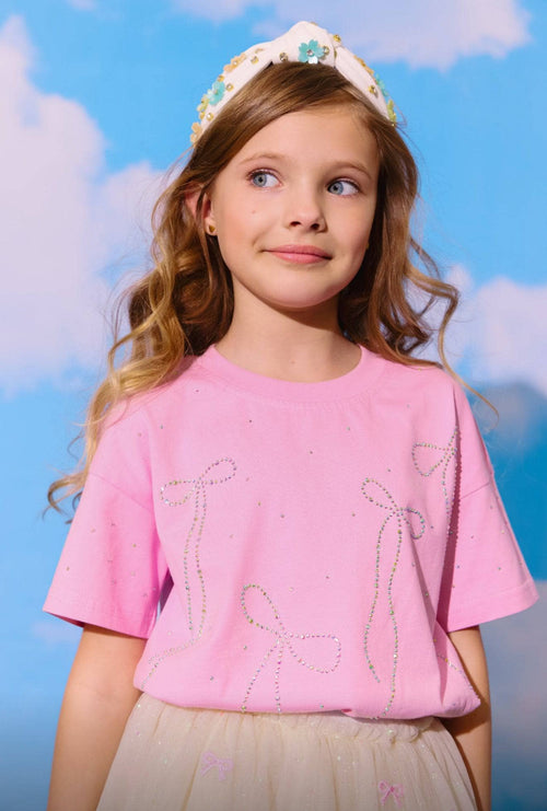 lola-new-arrival Pink Crystal Bows T-shirt