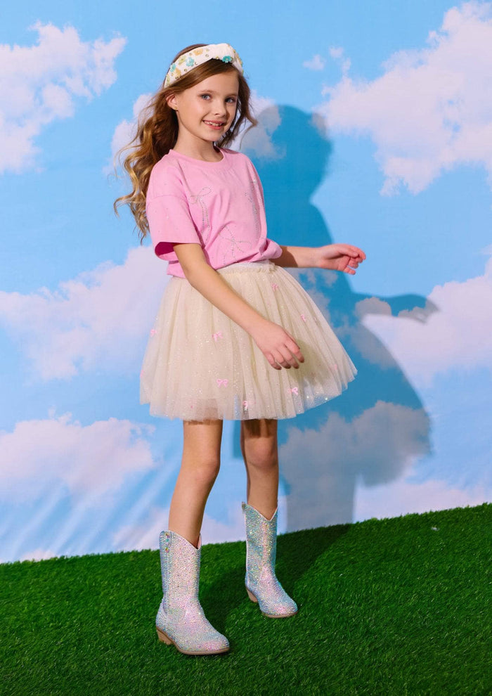 lola-new-arrival Pink Crystal Bows T-shirt