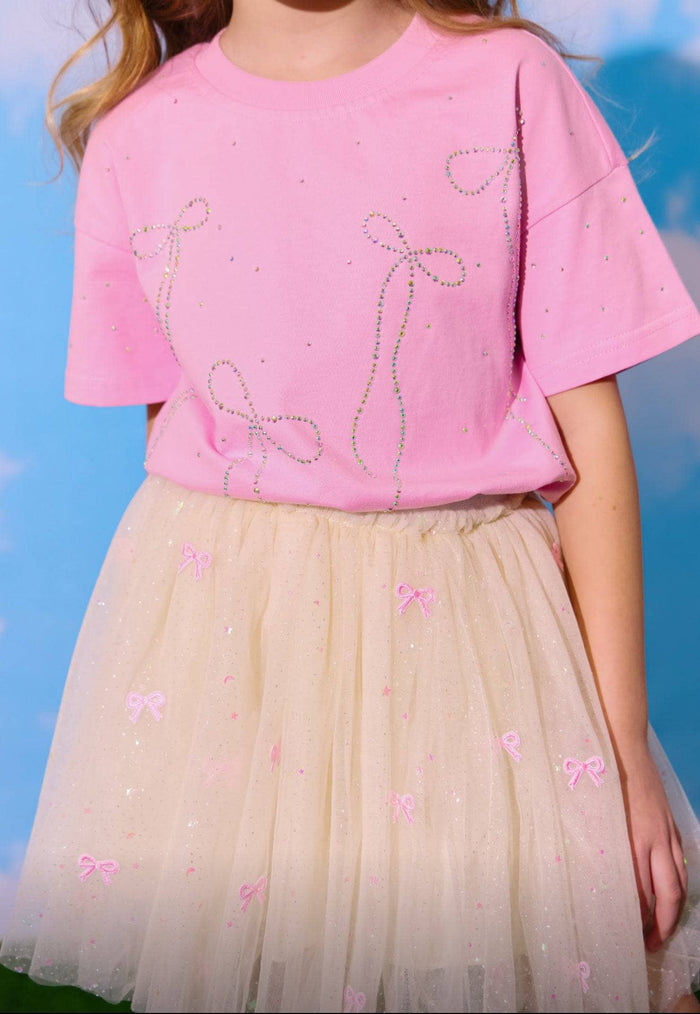 lola-new-arrival Pink Crystal Bows T-shirt