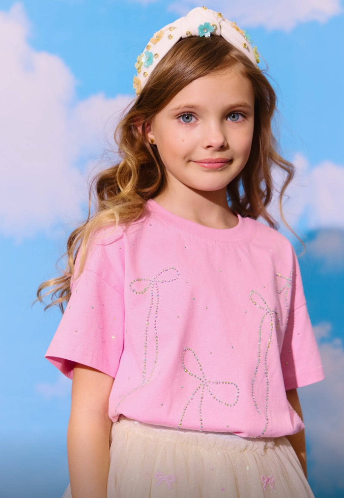 lola-new-arrival Pink Crystal Bows T-shirt