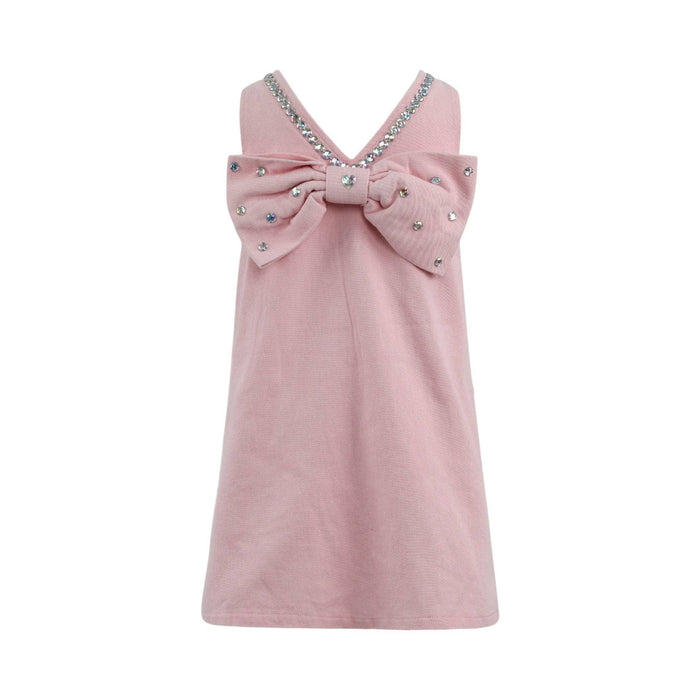 Lola + The Boys Pink Crystal Heart Denim Bow Dress