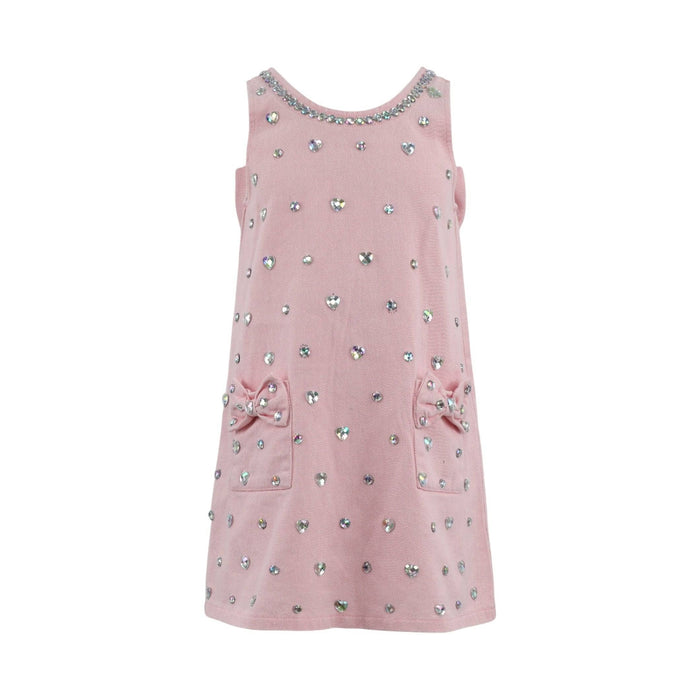 Lola + The Boys 2 Pink Crystal Heart Denim Bow Dress
