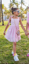 exclude-sale Pink Crystal Pearl Tulle Tank Dress