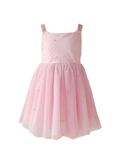 Lola + The Boys Pink Crystal Pearl Tulle Tank Dress