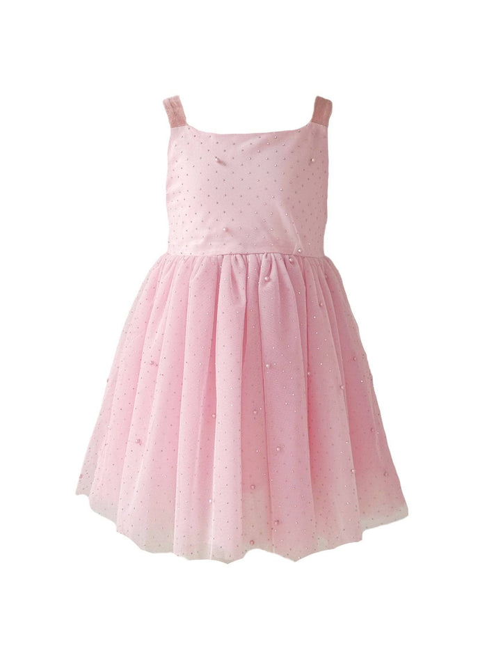 Lola + The Boys Pink Crystal Pearl Tulle Tank Dress