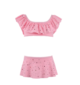 Lola + The Boys Pink Crystal Ruffle Swimsuit