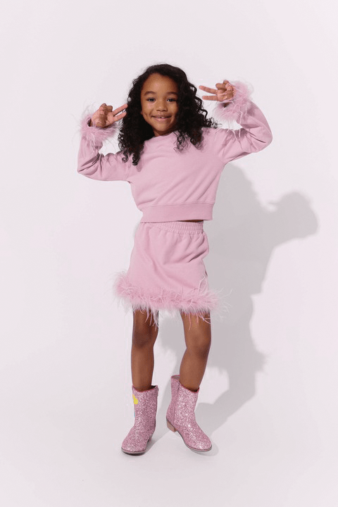 Lola + The Boys Pink Feather Sweat Suit