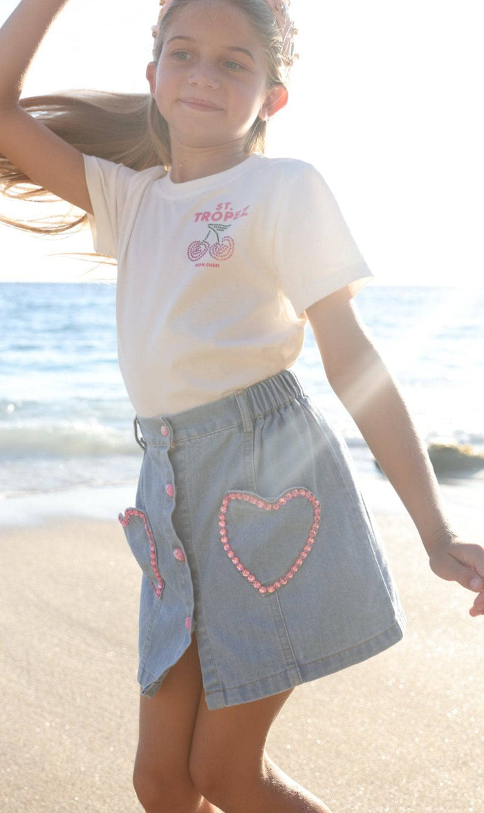 lola-new-arrival Pink Gem Hearts Denim Skirt