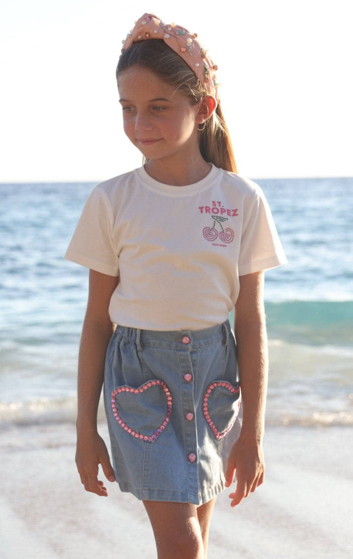 lola-new-arrival Pink Gem Hearts Denim Skirt