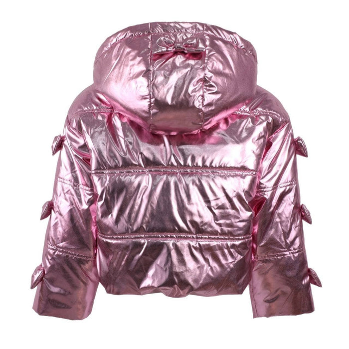 Lola + The Boys Pink Hologram Bows Puffer
