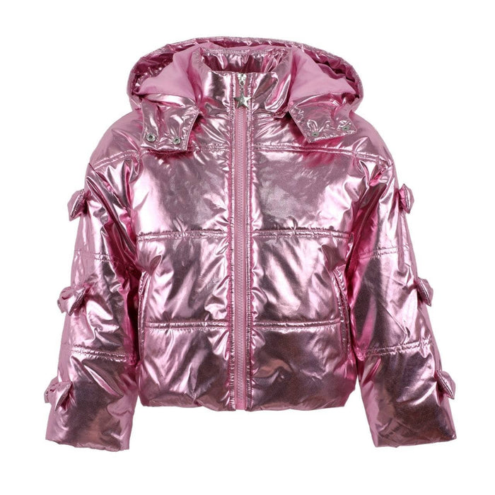 Lola + The Boys Pink Hologram Bows Puffer