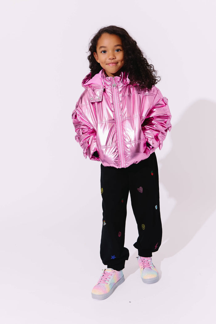 Lola + The Boys Pink Hologram Bows Puffer