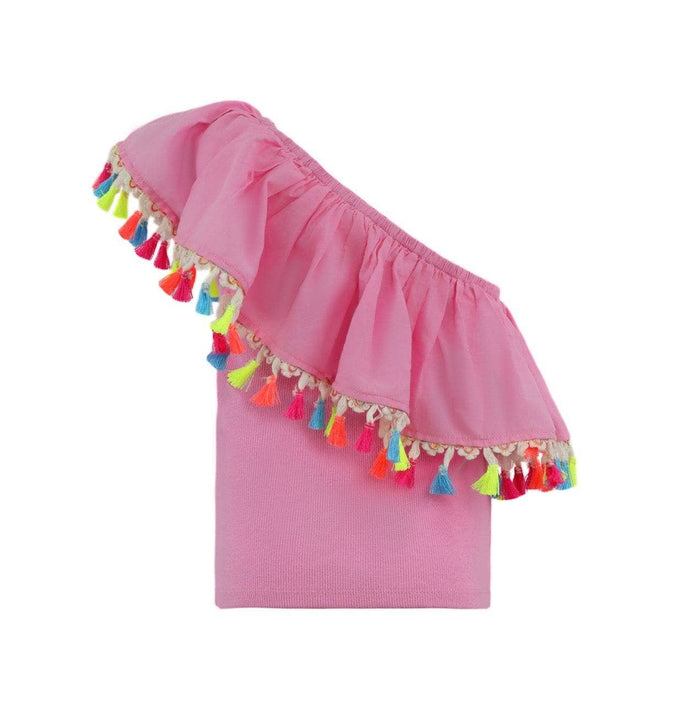 Lola + The Boys 10 Pink Rainbow Pom Pom Top