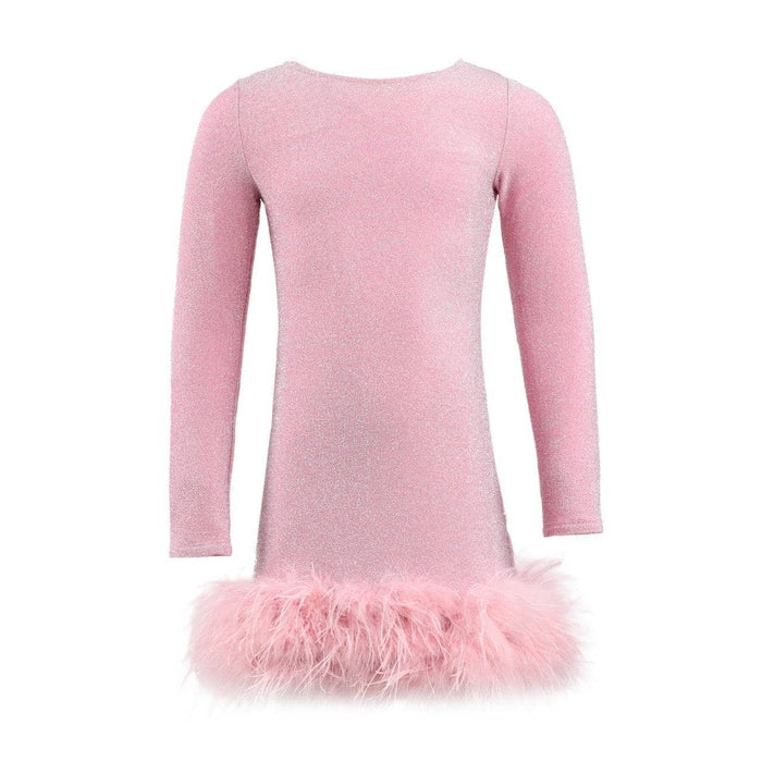 Lola + The Boys Pink Shimmer Feather Dress