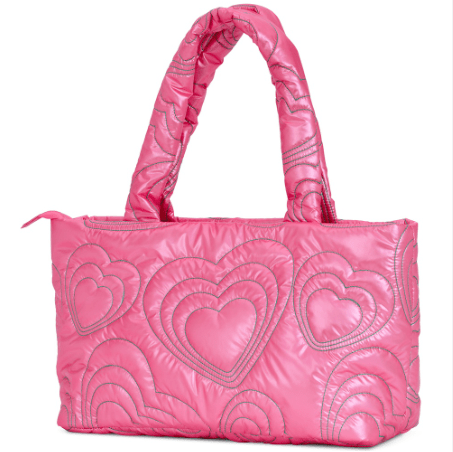 Lola + The Boys Pink Shinning Heart Puffy Overnight Bag
