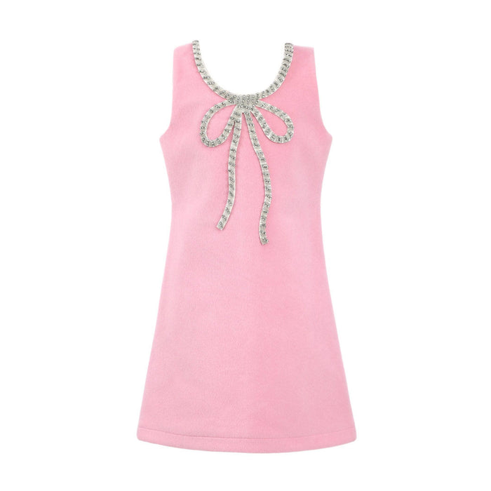 Lola + The Boys Pink Velvet Bow Princess Dress