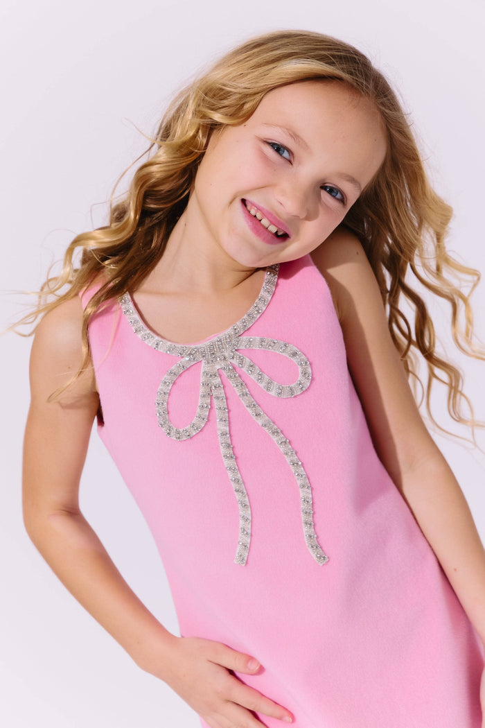 Lola + The Boys Pink Velvet Bow Princess Dress