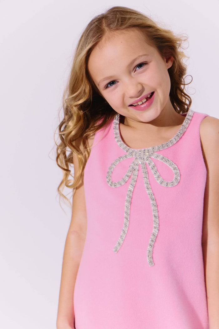 Lola + The Boys Pink Velvet Bow Princess Dress