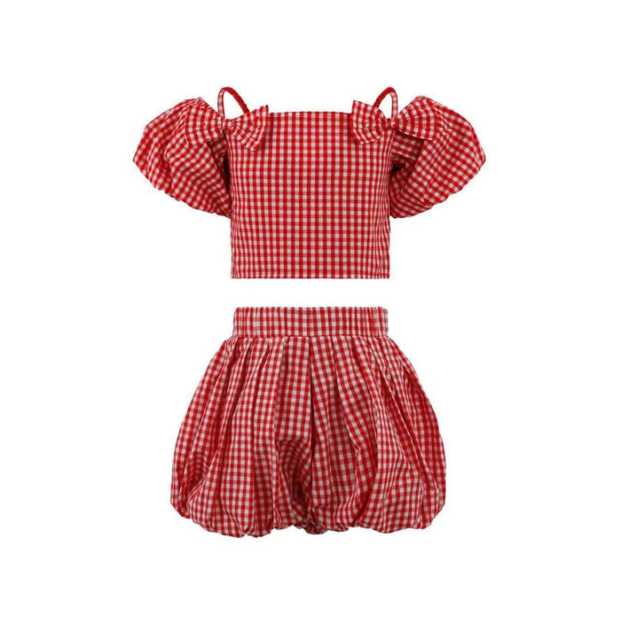 Lola + The Boys Plaid Bow Bubble Skort Set