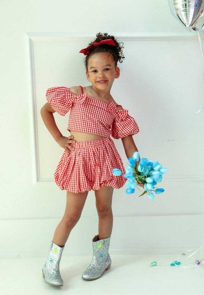 Lola + The Boys 2 Plaid Bow Bubble Skort Set