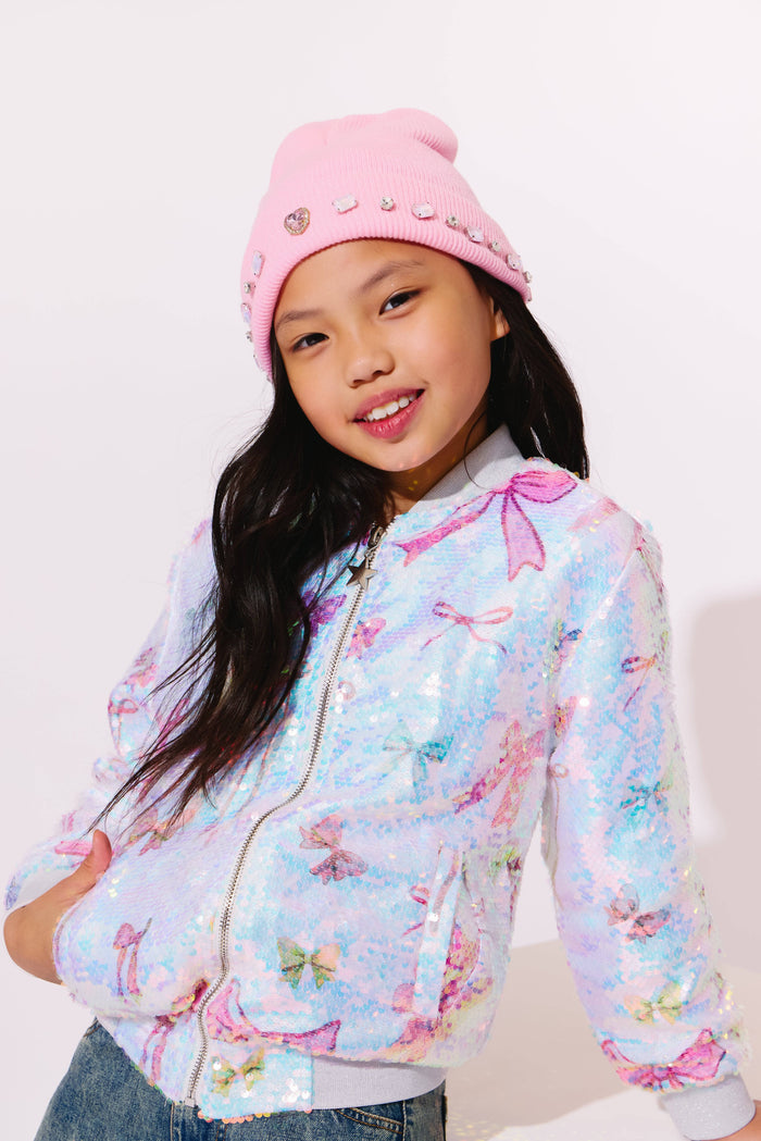 Lola + The Boys Pretty Bows Sequin Bomber