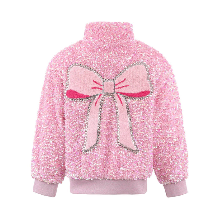 Lola + The Boys 2 Pretty in Pink Bow Sequin Bomber