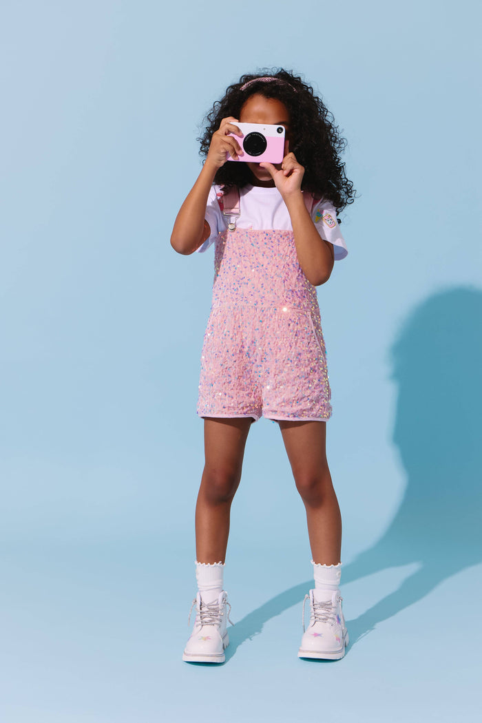 Lola + The Boys Pretty in Pink Sequin Overalls