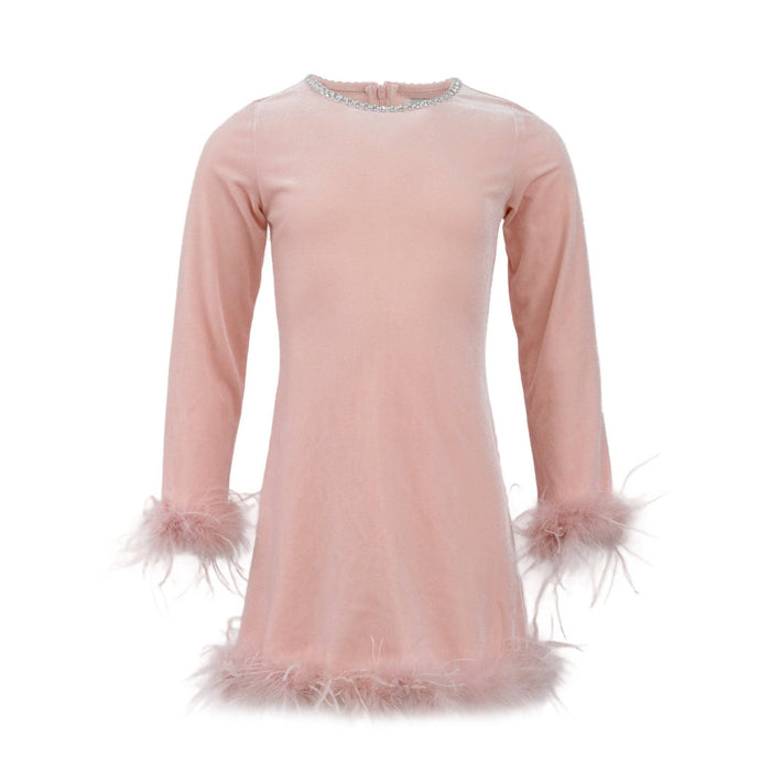 Lola + The Boys Princess Velvet Feather Dress