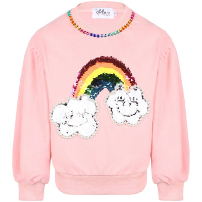 Lola + The Boys Puff Sleeve Happy Rainbow Sweatshirt