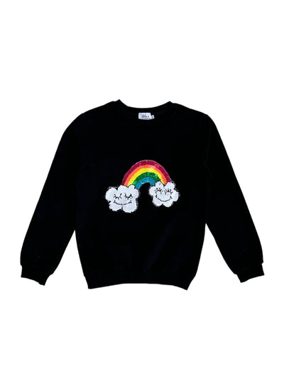 Lola + The Boys S / Black Puff Sleeve Happy Rainbow Sweatshirt