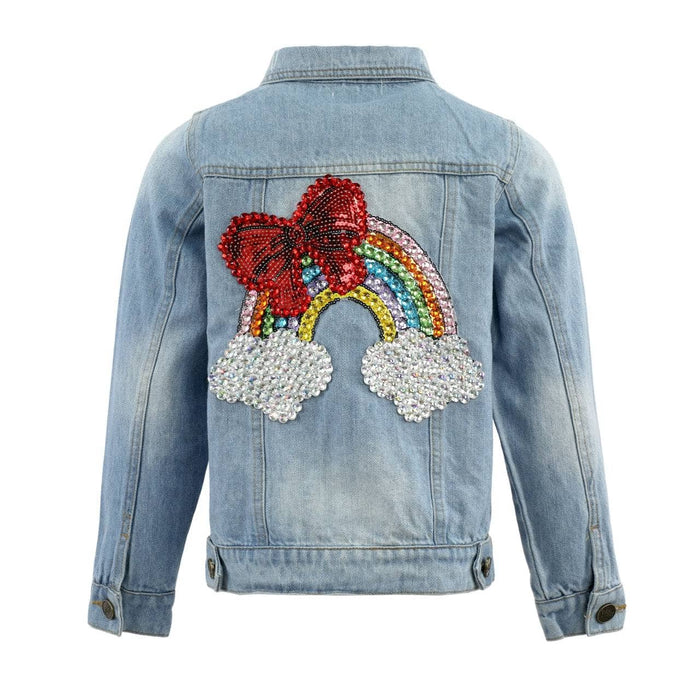 Lola + The Boys Rainbow Bow Gem Denim Jacket