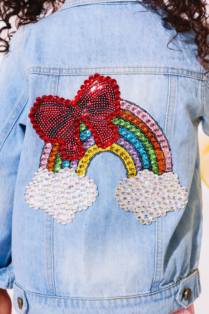 Lola + The Boys Rainbow Bow Gem Denim Jacket