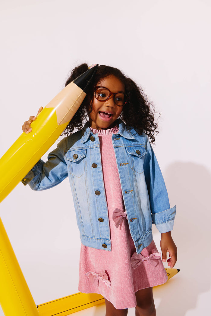 Lola + The Boys Rainbow Bow Gem Denim Jacket