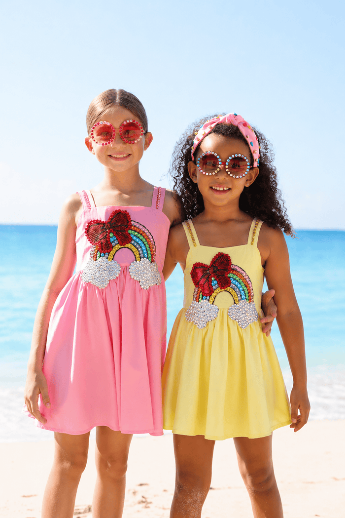 Lola + The Boys Rainbow Bow Gem Dress