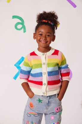 ANDMARY Lotta ribbon set cardiganピンク rainbow-bright-knit-cardigan-