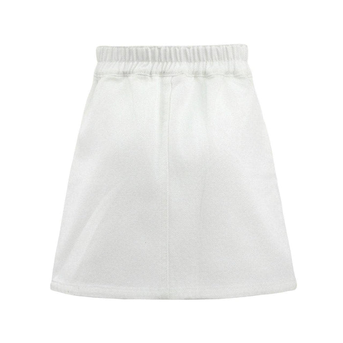 Lola + The Boys Rainbow Crystal Hearts Denim Skirt