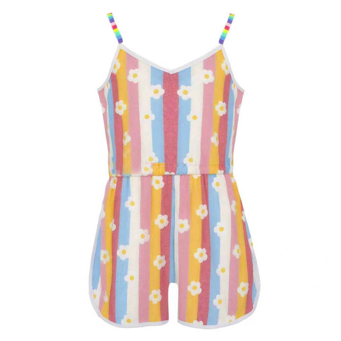 Lola + The Boys Rainbow Daisy Beaded Hearts Romper