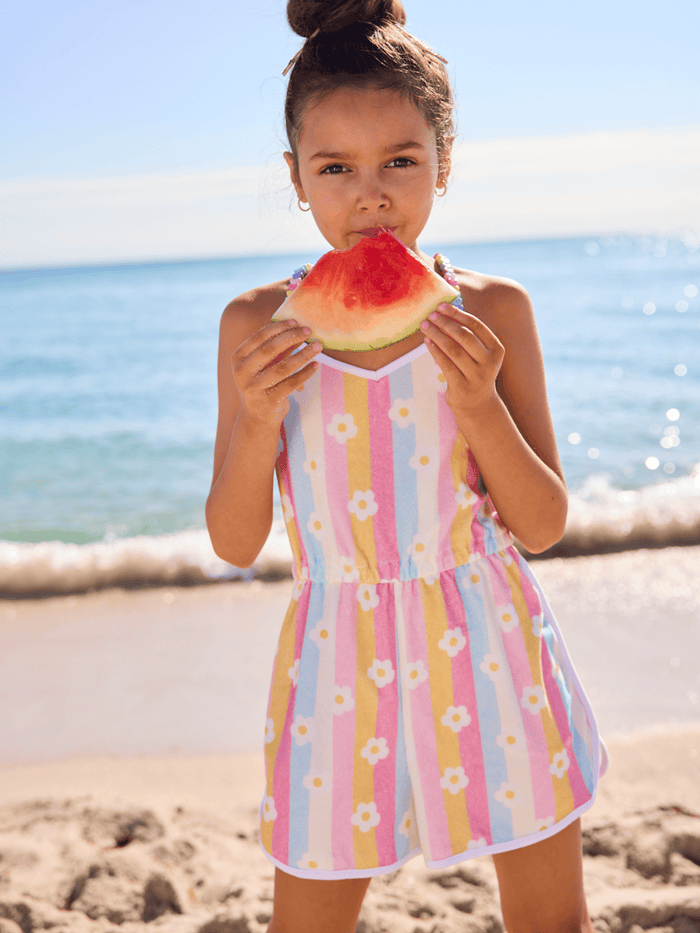 Lola + The Boys 2 Rainbow Daisy Beaded Hearts Romper