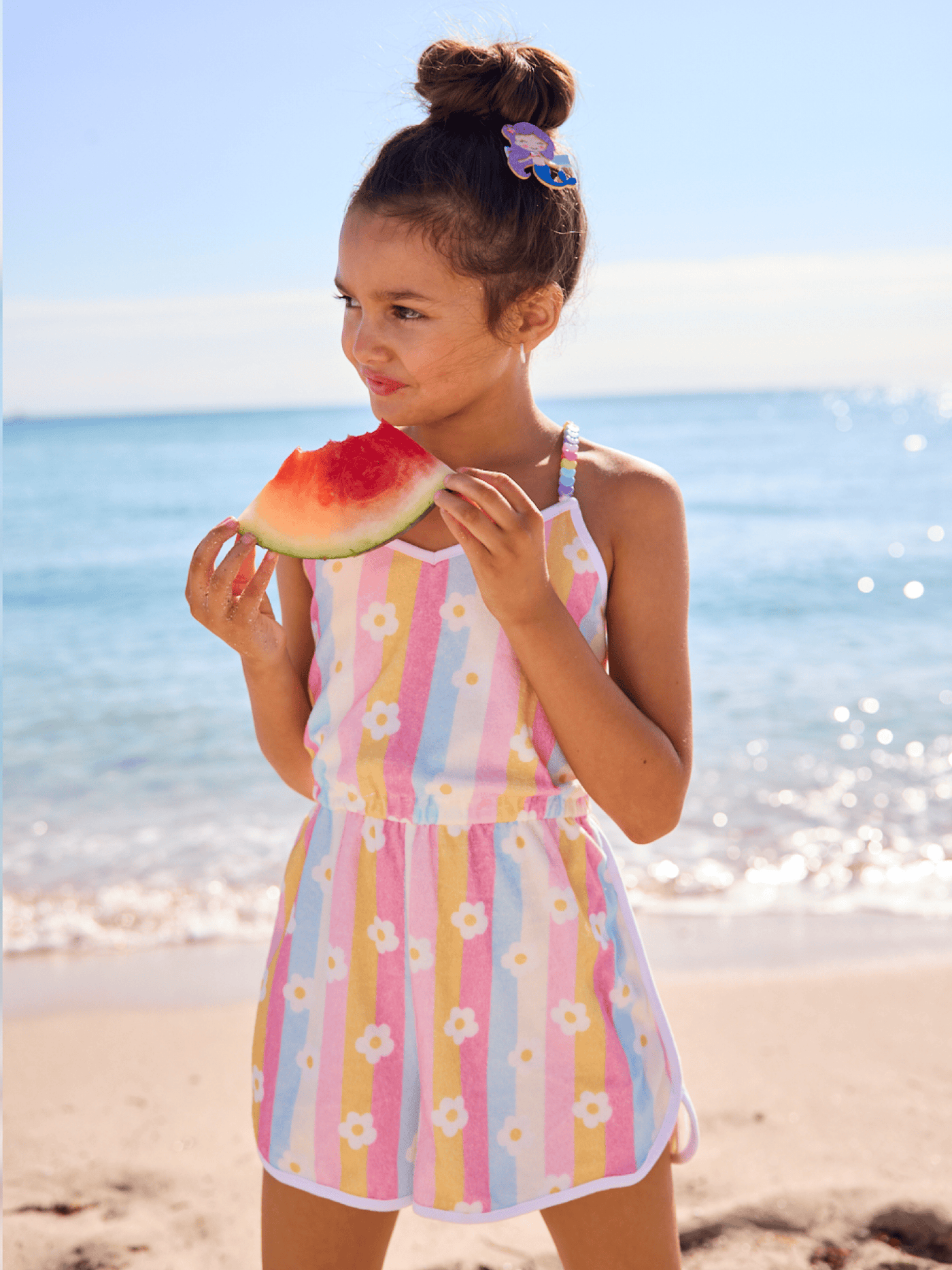 Rainbow Daisy Beaded Hearts Romper