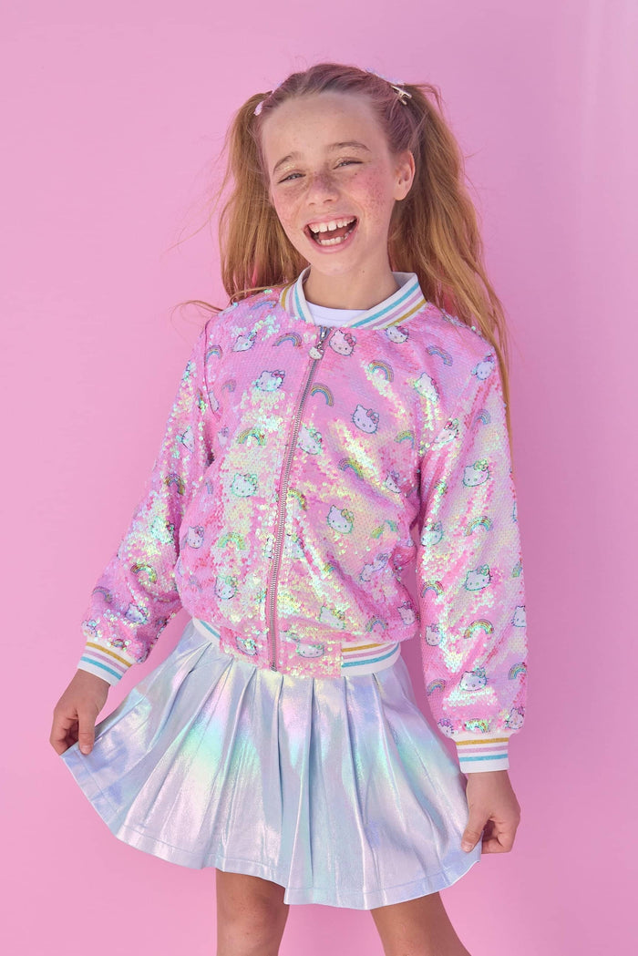 Lola + The Boys Rainbow Hello Kitty Sequin Bomber