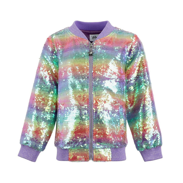 Lola + The Boys Rainbow Sequin Stripe Bomber