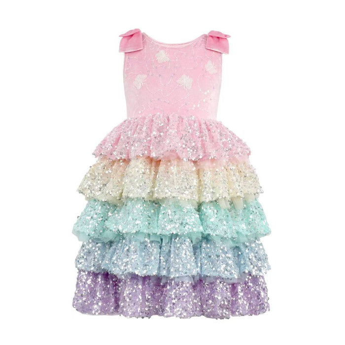 Lola + The Boys 2 Rainbow Sequin Tiered Butterfly Dress
