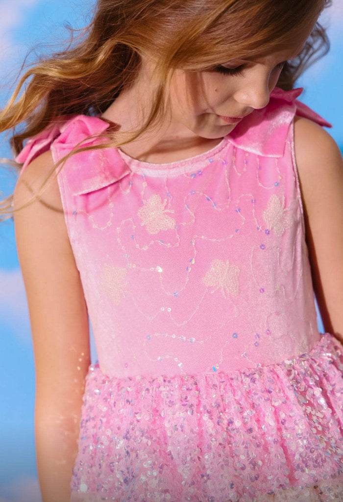 Lola + The Boys Rainbow Sequin Tiered Butterfly Dress