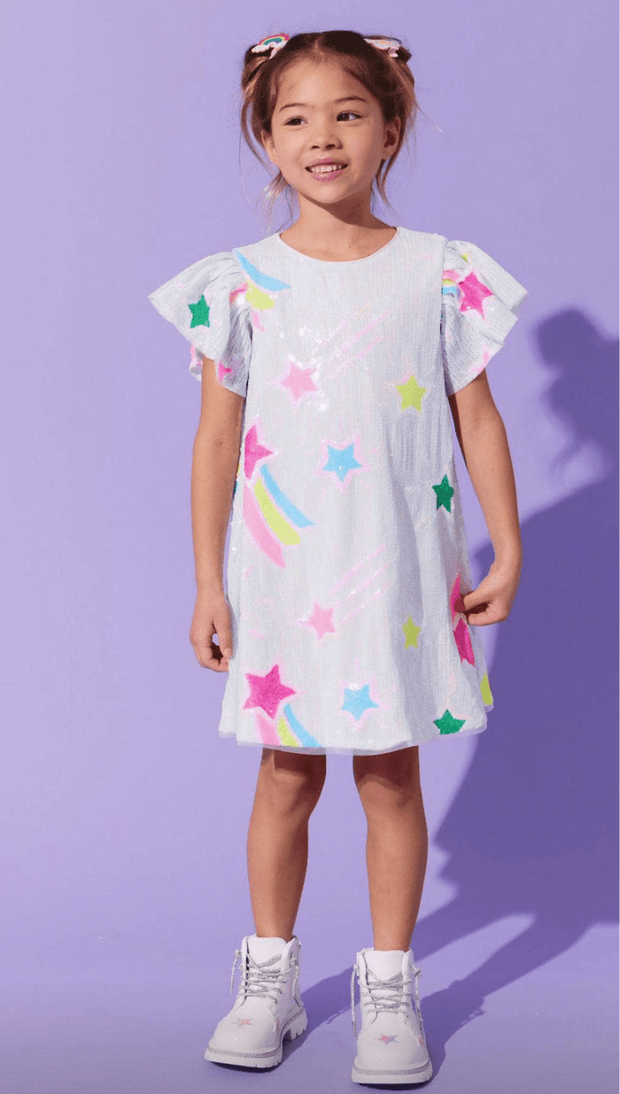 Lola + The Boys Rainbow Shooting Star Sequin Dress