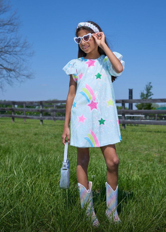 Lola + The Boys Rainbow Shooting Star Sequin Dress