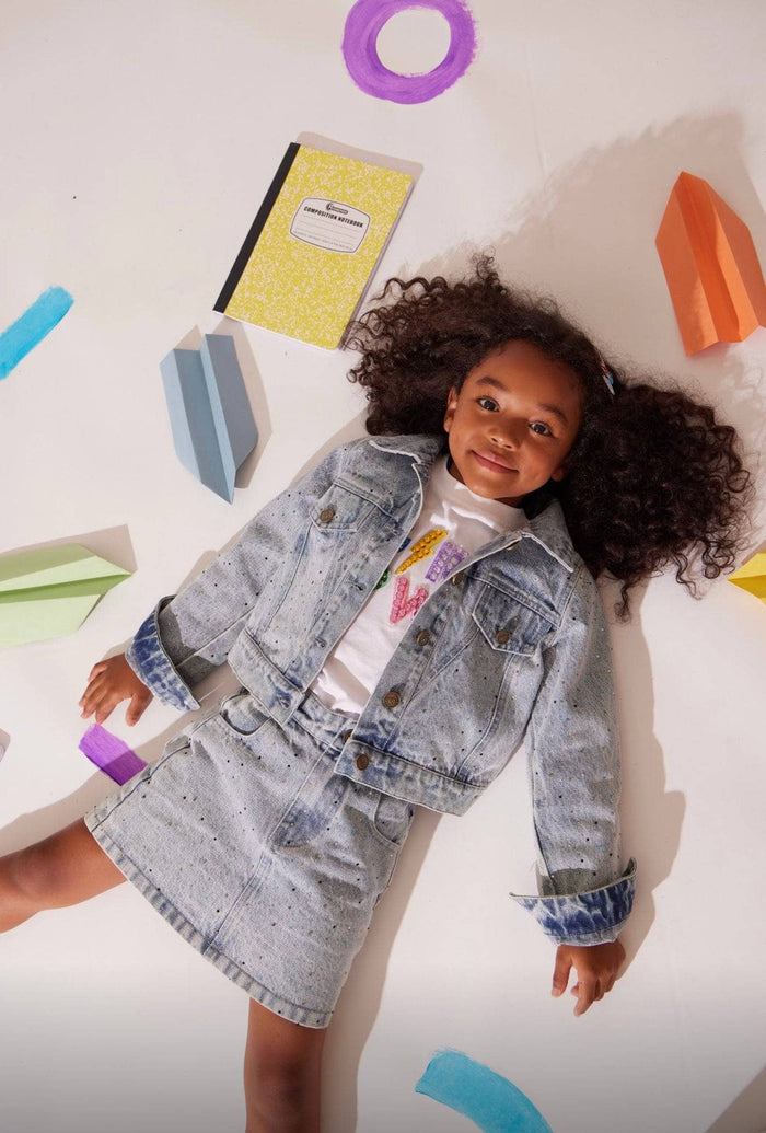 Lola + The Boys Rainbow Sparkle Denim Skirt