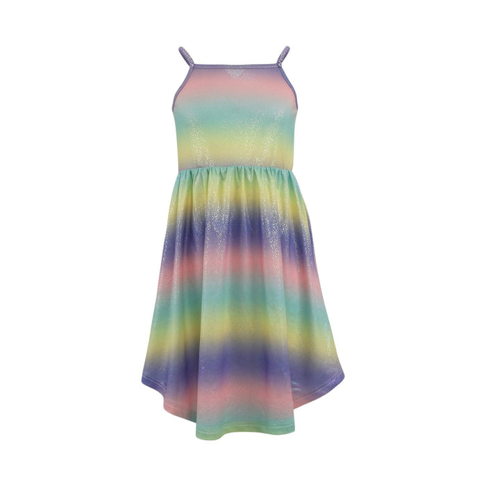 Lola + The Boys Rainbow Sunset Metallic Dress