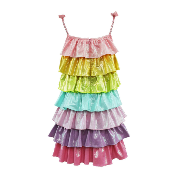 Lola + The Boys Rainbow Tiered Shimmer Dress