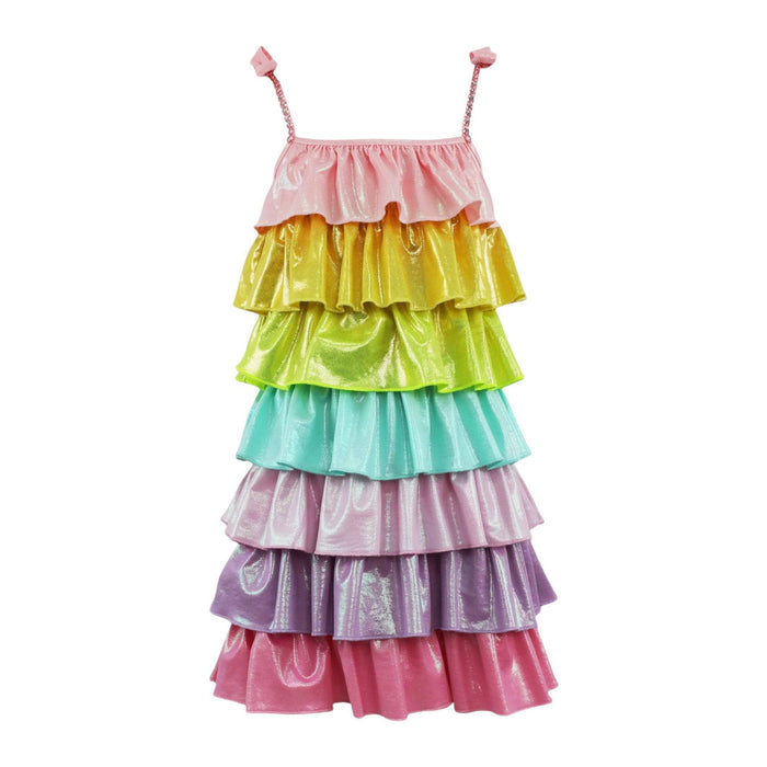 Lola + The Boys Rainbow Tiered Shimmer Dress