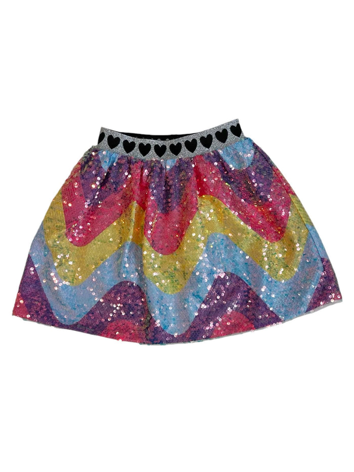 Lola + The Boys Rainbow Wave Sequin Skirt